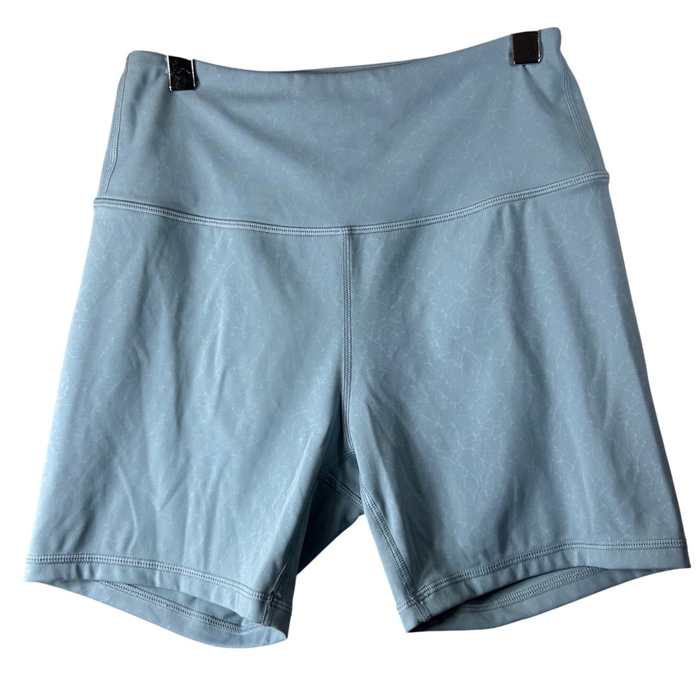 HI‎ Finest Biker Shorts M Light Blue Marble High Waisted Yoga Gym Athletic Women